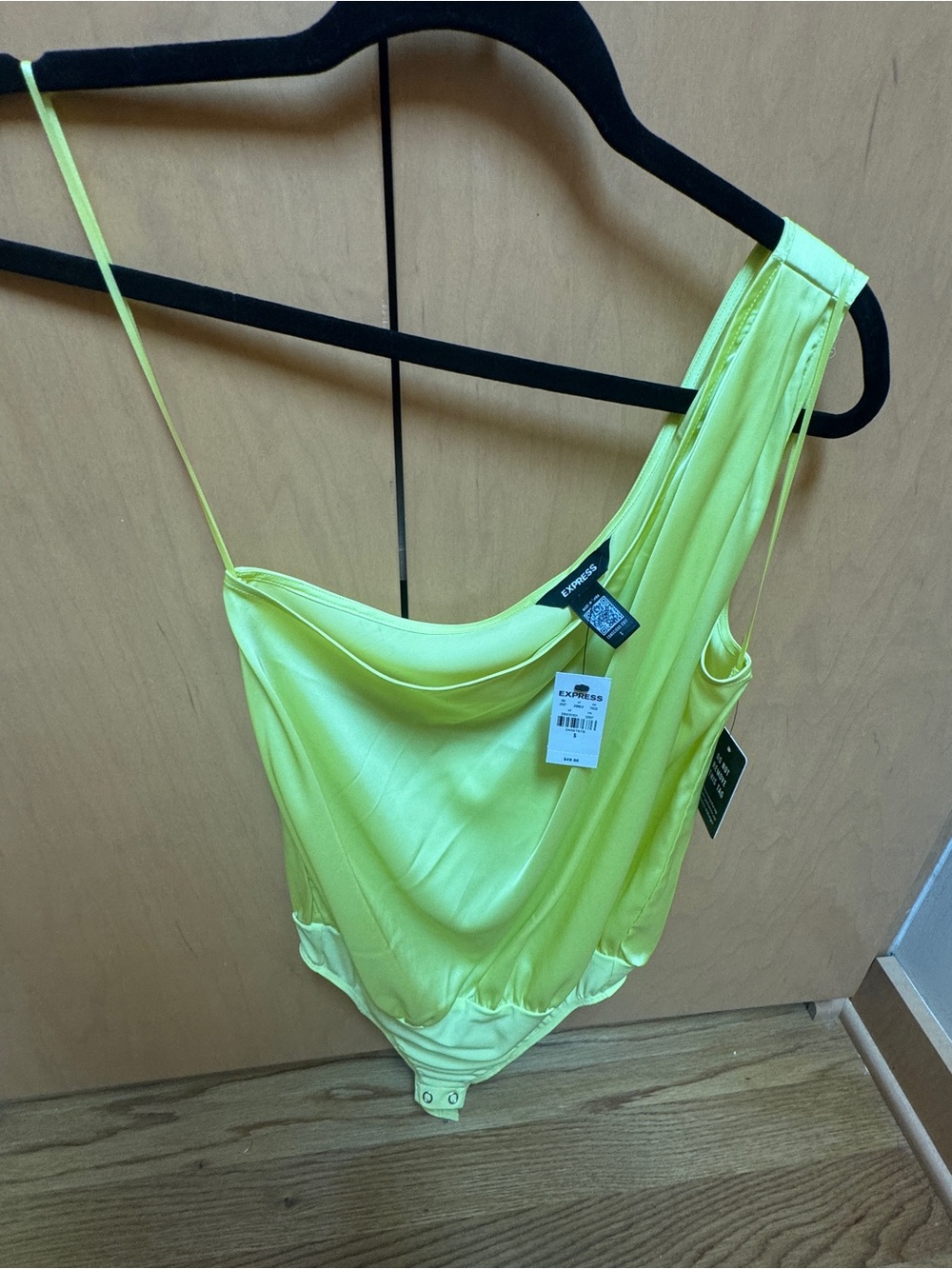 Express Neon Lime One-Shoulder Bandeau Bodysuit